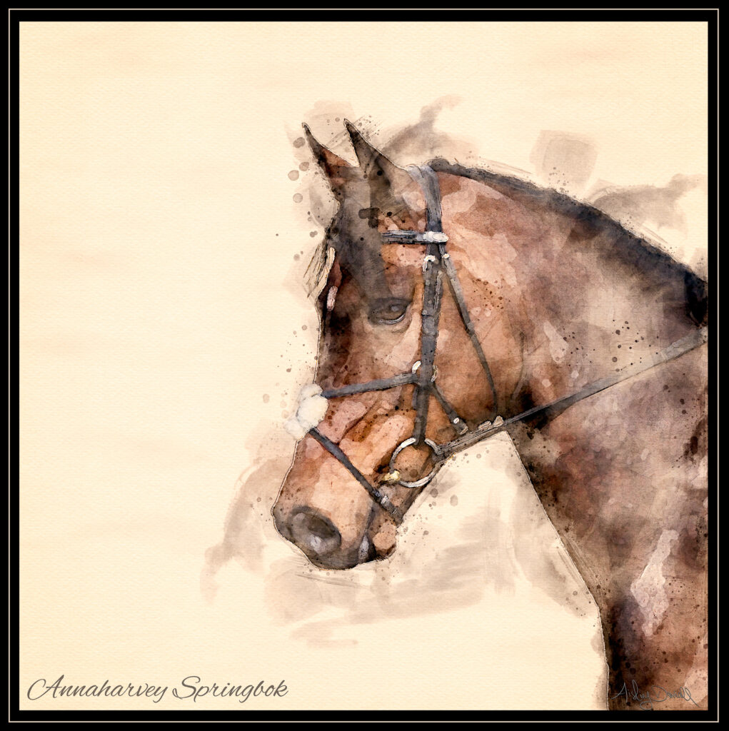 watercolor effect digital art image of a horse portrait